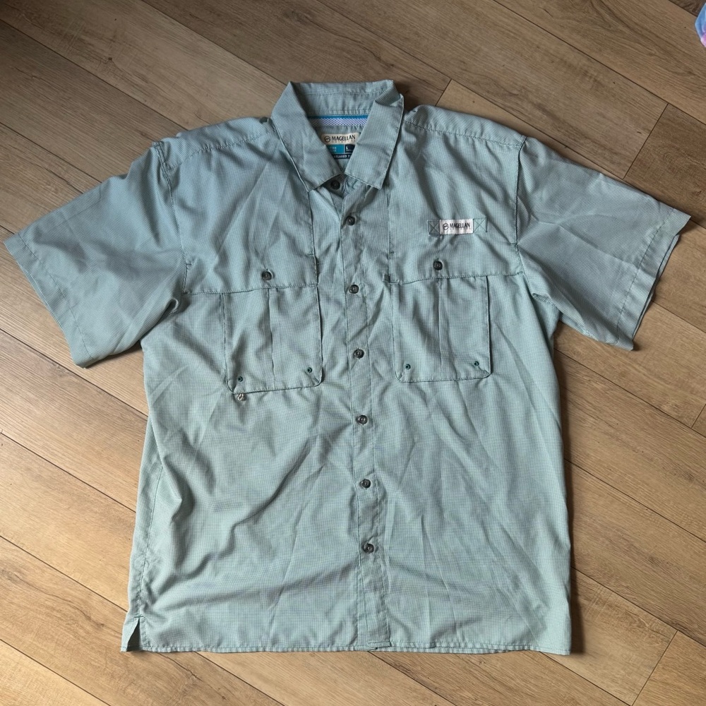 Magellan Outdoors Green Casual Fishing Button Down Shirt Men’s Size Large